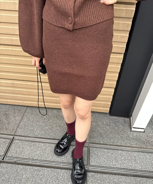 Ameri（アメリ）の「SOLID KNIT CARDIGAN WITH SKIRT（ニット/セーター