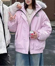 ダウンジャケット/コート（ピンク/桃色系・フードあり）ファッション