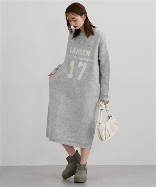 nissen（ニッセン）の「ふんわり加工起毛ロゴニットワンピース（ワンピース・レディース・杢グレー/ブルー・M）」の5枚目の写真