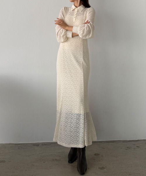 Louere(ルエレ)の「ポロレースドレス(ペチワンピースセット)(ドレス・レディース・アイボリー/ブラック/グレー・SMALL/MEDIUM/LARGE/X-LARGE)」の6枚目の写真