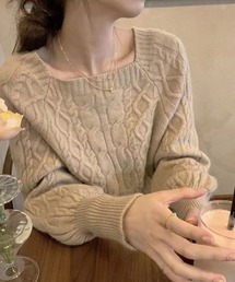 meJane | スクエアネック ケーブルニット(ニット/セーター)