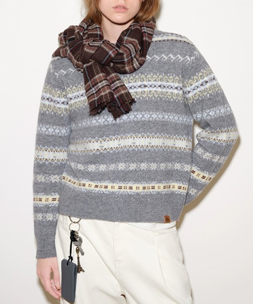 ラウンドネック フェアアイル柄 ウールニットトップス FQ25S303【Fano Studios】【2025AW】