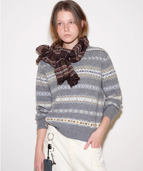 ラウンドネック フェアアイル柄 ウールニットトップス FQ25S303【Fano Studios】【2025AW】