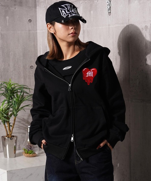 #MEMORY(メモリー)の「【MEMORY】ヘビーウェイト ドリップハート ダブルZIP パーカー / Drip Heart Double ZIP Hoodie(パーカー・メンズ・ネイビー/ブラック/グレー・L/S/M)」の5枚目の写真