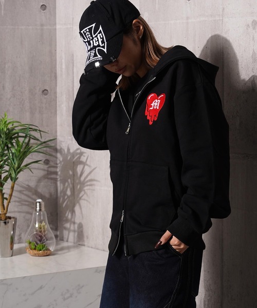 #MEMORY(メモリー)の「【MEMORY】ヘビーウェイト ドリップハート ダブルZIP パーカー / Drip Heart Double ZIP Hoodie(パーカー・メンズ・ネイビー/ブラック/グレー・L/S/M)」の7枚目の写真