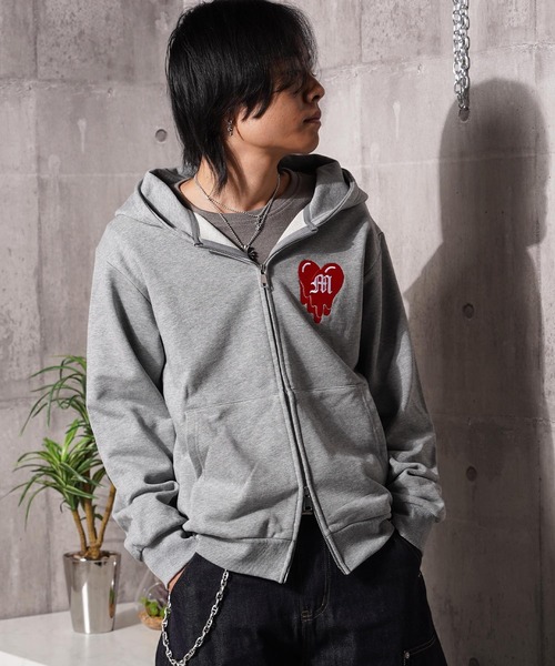 #MEMORY(メモリー)の「【MEMORY】ヘビーウェイト ドリップハート ダブルZIP パーカー / Drip Heart Double ZIP Hoodie(パーカー・メンズ・ネイビー/ブラック/グレー・L/S/M)」の12枚目の写真
