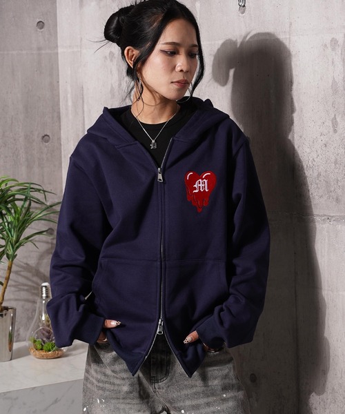 #MEMORY(メモリー)の「【MEMORY】ヘビーウェイト ドリップハート ダブルZIP パーカー / Drip Heart Double ZIP Hoodie(パーカー・メンズ・ネイビー/ブラック/グレー・L/S/M)」の19枚目の写真