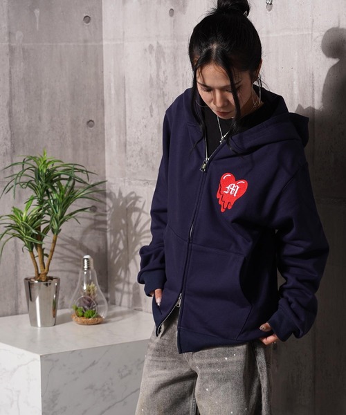 #MEMORY(メモリー)の「【MEMORY】ヘビーウェイト ドリップハート ダブルZIP パーカー / Drip Heart Double ZIP Hoodie(パーカー・メンズ・ネイビー/ブラック/グレー・L/S/M)」の21枚目の写真