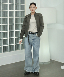 PLACE STUDIO（プレイススタジオ）の「[リニューアル] ハイネックスタンダードストラップビゾポイントブルゾンジップアップジャケット [チャコール]（デニムジャケット）」