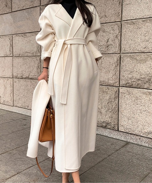 ショール付きウールタッチベルトロングコート（トレンチコート）｜CHUL