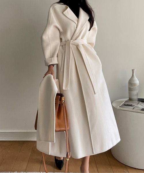 ショール付きウールタッチベルトロングコート（トレンチコート）｜CHUL