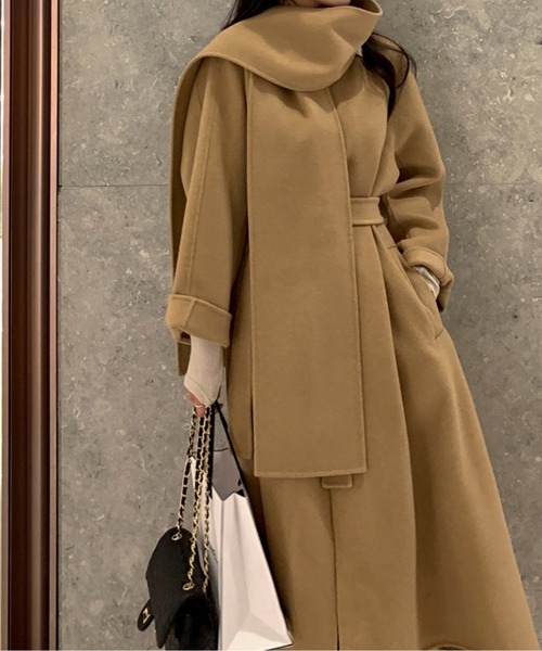 ショール付きウールタッチベルトロングコート（トレンチコート）｜CHUL