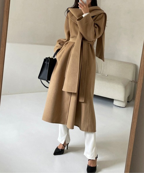 ショール付きウールタッチベルトロングコート（トレンチコート）｜CHUL
