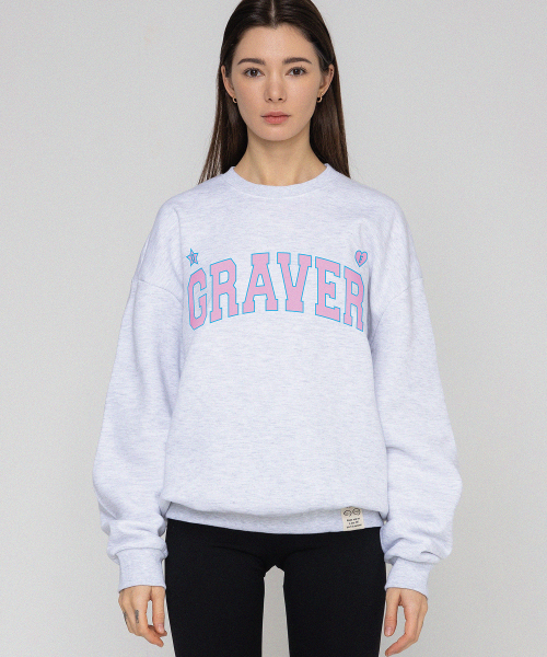 GRAVER（グレーバー）の「[ユニセックス]OF GRAVER アーチロゴマンツーマン_メランジホワイト（スウェット・レディース・ホワイト・LARGE/X-LARGE/SMALL/MEDIUM）」の2枚目の写真