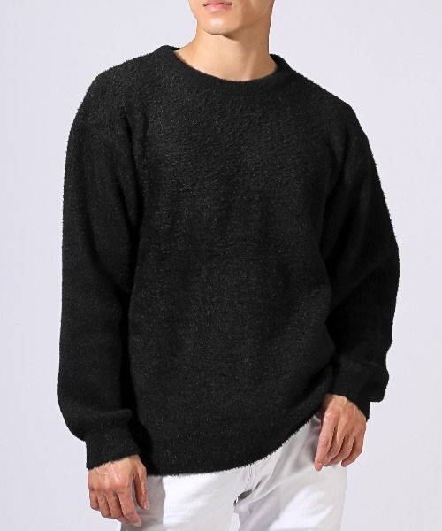 LUXSTYLE(ラグスタイル)の「フェザーヤーンクルーネックニット(ニット/セーター・メンズ・グレイッシュベージュ/ブラック/チャコールグレー・M/L)」の2枚目の写真