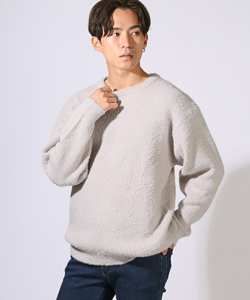 LUXSTYLE(ラグスタイル)の「フェザーヤーンクルーネックニット(ニット/セーター・メンズ・グレイッシュベージュ/ブラック/チャコールグレー・M/L)」の6枚目の写真