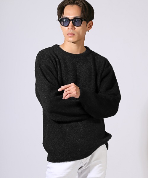 LUXSTYLE(ラグスタイル)の「フェザーヤーンクルーネックニット(ニット/セーター・メンズ・グレイッシュベージュ/ブラック/チャコールグレー・M/L)」の8枚目の写真