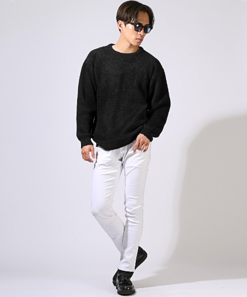 LUXSTYLE(ラグスタイル)の「フェザーヤーンクルーネックニット(ニット/セーター・メンズ・グレイッシュベージュ/ブラック/チャコールグレー・M/L)」の9枚目の写真