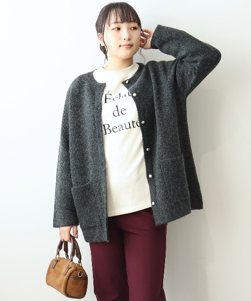 セール】【L～6L 大きいサイズ】ダブルジャガードニットカーディガン