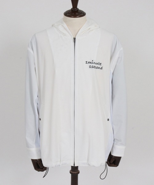 1minute 1second(ワンミニットワンセカンド)の「mpa4000-cursive embroidery nylon jersey hoodie パーカー(1M26H010)(パーカー・メンズ・ブラック/ネイビー/ホワイト・S/M/L/XL)」の13枚目の写真