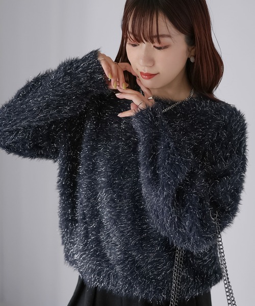 Riberry(リベリー)の「ラメシャギーニット(ニット/セーター・レディース・ネイビー/アイボリー/チャコールグレー/ピンク・FREE)」の3枚目の写真