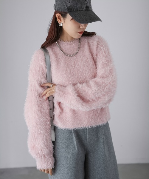 Riberry(リベリー)の「ラメシャギーニット(ニット/セーター・レディース・ネイビー/アイボリー/チャコールグレー/ピンク・FREE)」の4枚目の写真