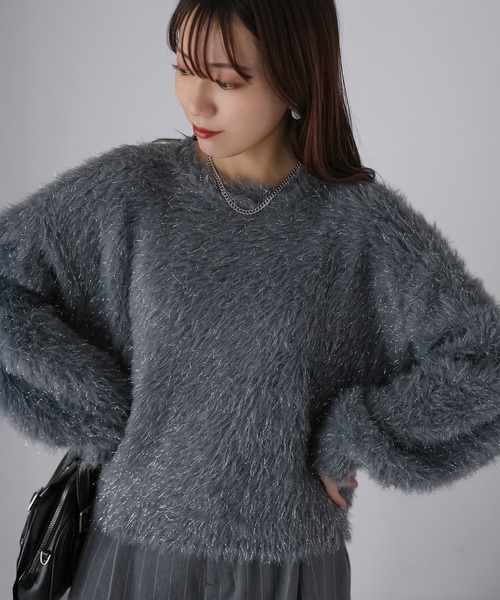 Riberry(リベリー)の「ラメシャギーニット(ニット/セーター・レディース・ネイビー/アイボリー/チャコールグレー/ピンク・FREE)」の1枚目の写真