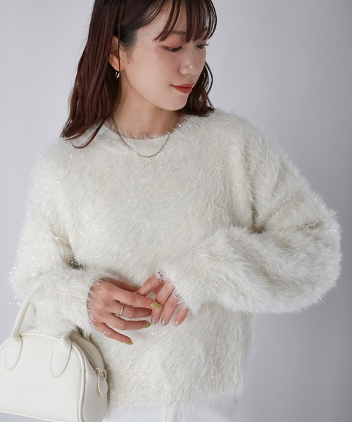 Riberry(リベリー)の「ラメシャギーニット(ニット/セーター・レディース・ネイビー/アイボリー/チャコールグレー/ピンク・FREE)」の2枚目の写真