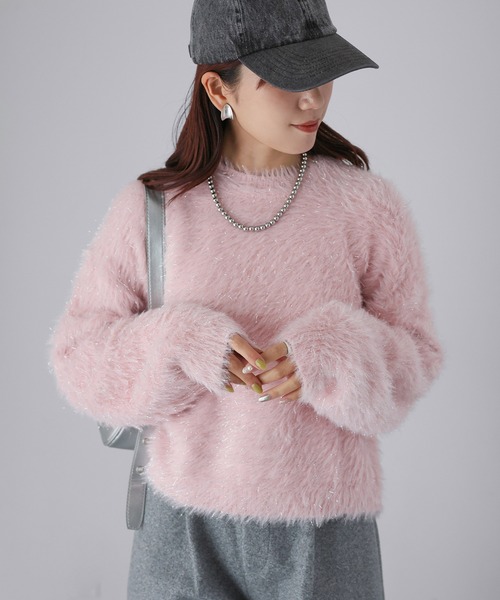 Riberry(リベリー)の「ラメシャギーニット(ニット/セーター・レディース・ネイビー/アイボリー/チャコールグレー/ピンク・FREE)」の12枚目の写真