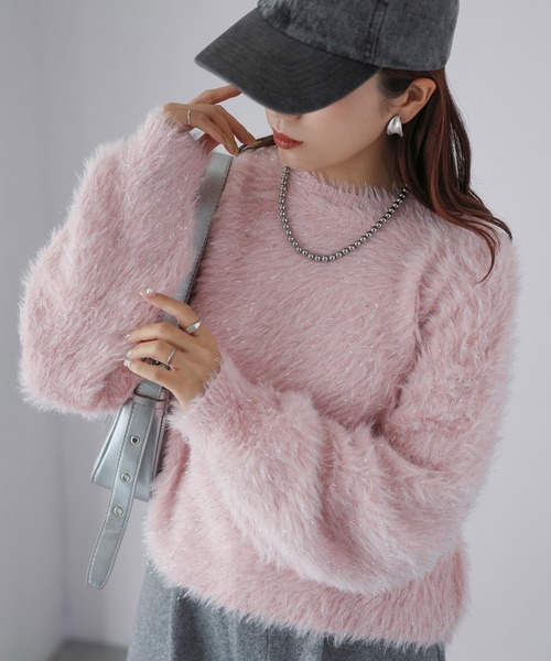 Riberry(リベリー)の「ラメシャギーニット(ニット/セーター・レディース・ネイビー/アイボリー/チャコールグレー/ピンク・FREE)」の13枚目の写真