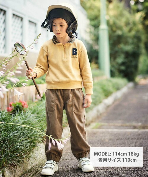 BeBe（ベベ）の「裏起毛チェック切り替えハーフジップトレーナー（スウェット・キッズ・イエロー/グレー・140cm/130cm/150cm/120cm/110cm）」の11枚目の写真