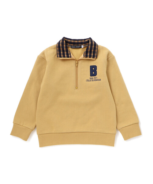 BeBe（ベベ）の「裏起毛チェック切り替えハーフジップトレーナー（スウェット・キッズ・イエロー/グレー・140cm/130cm/150cm/120cm/110cm）」の13枚目の写真