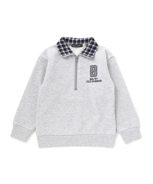 BeBe（ベベ）の「裏起毛チェック切り替えハーフジップトレーナー（スウェット・キッズ・イエロー/グレー・140cm/130cm/150cm/120cm/110cm）」の15枚目の写真
