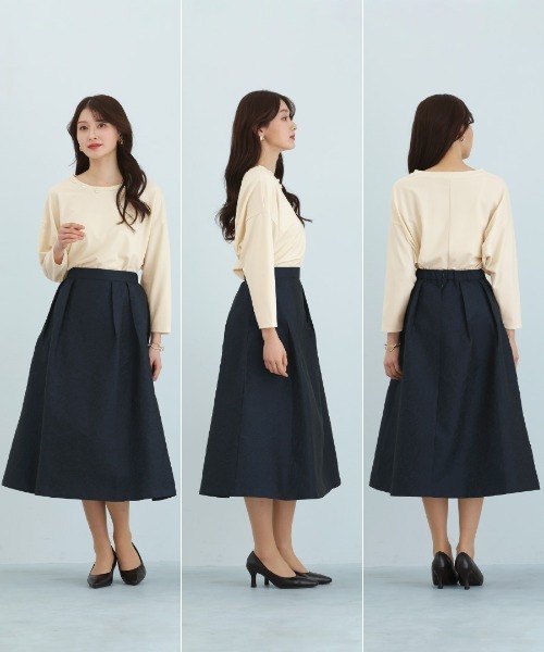 White Collection（ホワイトコレクション）の「【 セットアップで映える 】 マットジャガード・ボリュームタックフレアスカート（スカート・レディース・ネイビー/ブラック・L/M/S）」の21枚目の写真