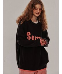 SOME グラフィックオーバーサイズプルオーバーニットTシャツ[ブラウン]