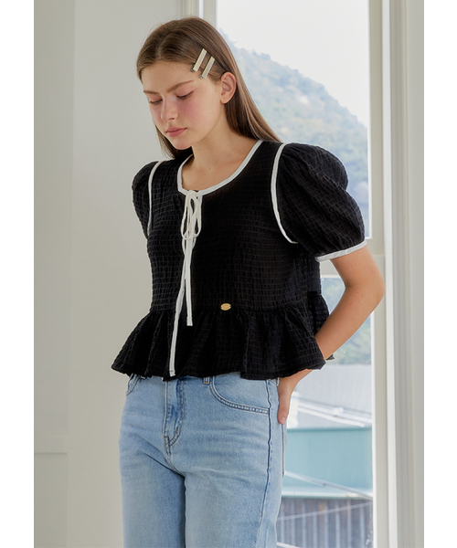 ANC WAVE RIBBON PUFF BLOUSE_BLACK