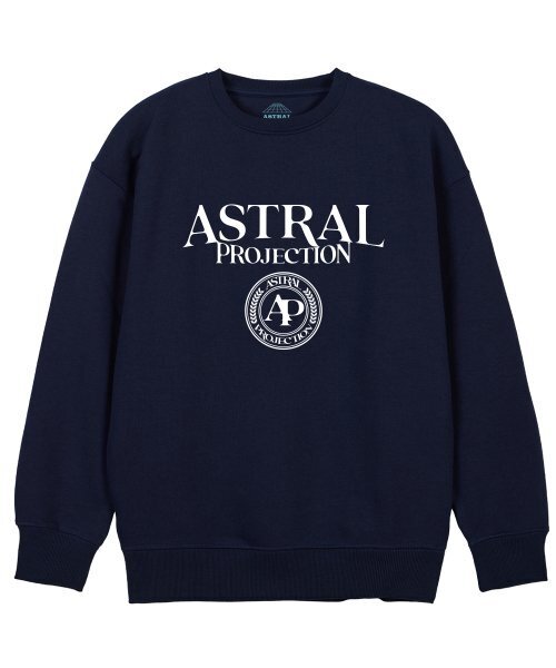 ASTRAL PROJECTION(アストラルプロジェクション)の「レタリングロゴエンブレムルーズフィットスウェット_ネイビー(スウェット・メンズ・その他・LARGE/MEDIUM/X-LARGE/XX-LARGE)」の1枚目の写真