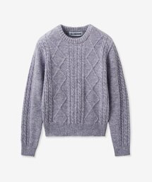 フィッシャーマンケーブルウールニットセーター_パープル