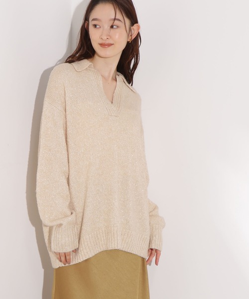 N.（N. Natural Beauty Basic）（エヌエヌナチュラルビューティーベーシック）の「スパンコールスキッパーニット（ニット/セーター・レディース・ブルー/ブラック/ベージュ・FREE）」の2枚目の写真