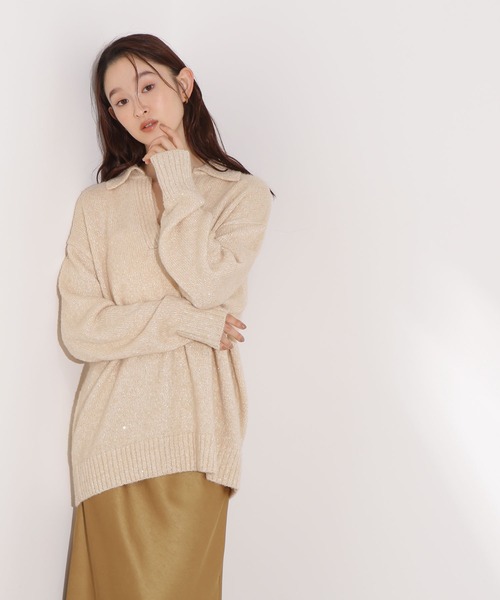 N.（N. Natural Beauty Basic）（エヌエヌナチュラルビューティーベーシック）の「スパンコールスキッパーニット（ニット/セーター・レディース・ブルー/ブラック/ベージュ・FREE）」の16枚目の写真