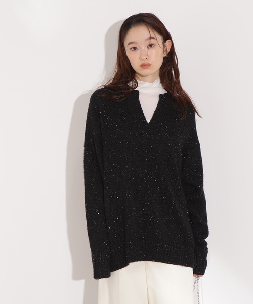 N.（N. Natural Beauty Basic）（エヌエヌナチュラルビューティーベーシック）の「スパンコールスキッパーニット（ニット/セーター・レディース・ブルー/ブラック/ベージュ・FREE）」の6枚目の写真