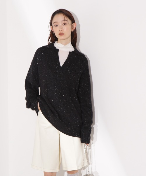 N.（N. Natural Beauty Basic）（エヌエヌナチュラルビューティーベーシック）の「スパンコールスキッパーニット（ニット/セーター・レディース・ブルー/ブラック/ベージュ・FREE）」の9枚目の写真