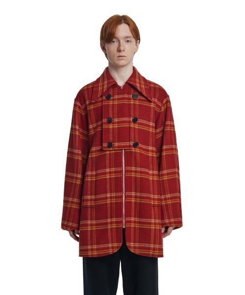 TRUNK PROJECT(トランクプロジェクト)の「Double-Breasted Check Coat_Red(チェスターコート・メンズ・レッド・LARGE/SMALL/X-SMALL)」の1枚目の写真