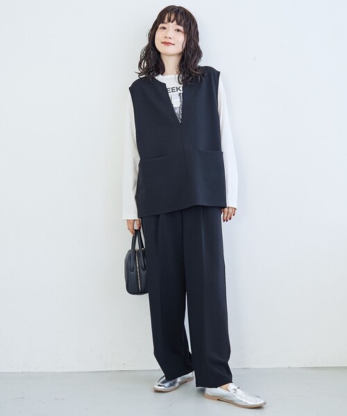 coen(コーエン)の「【定番/新サイズ登場】イージービューティーワイドパンツ(WEB限定サイズあり)(スラックス・レディース・ブラック/ネイビー/ベージュ/ダークグレー/ライム/ライトグレー・XL/L/M/S/XS)」の7枚目の写真