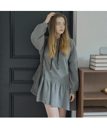 Hooded Frill Mini Dress - BLACK