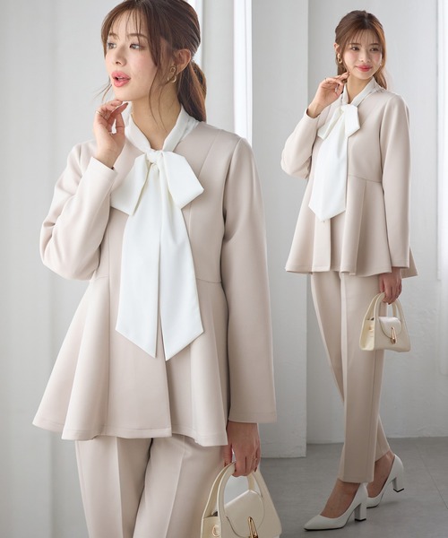 セール】【2点セット】ペプラムジャケットテーパードパンツ