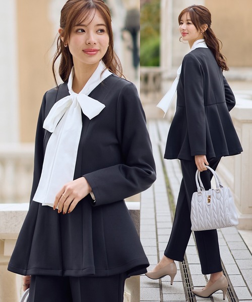 セール】【2点セット】ペプラムジャケットテーパードパンツ