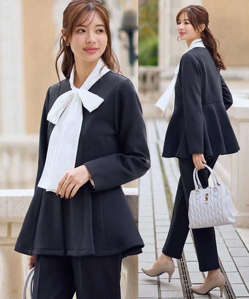 セール】【2点セット】ペプラムジャケットテーパードパンツ