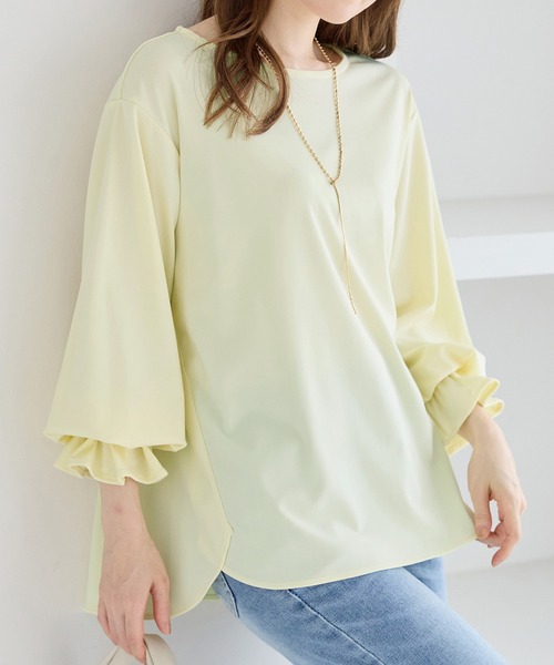 alotta(アロッタ)の「袖タックデザインプルオーバー(Tシャツ/カットソー・レディース・ホワイト/イエロー/ブラック/グレイッシュベージュ・M/L/LL/3L)」の7枚目の写真