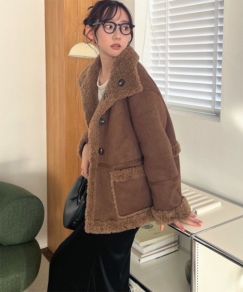 セール】2WAY リバーシブル ムートンボアミドルコート（ムートンコート
